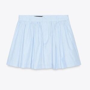 Zara Women's Size Medium Voluminous Striped Skort Baby Blue EUC Flowy Mini Skirt